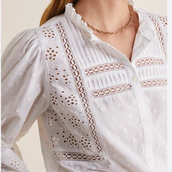 Vineyard Vines Tops - Vineyard Vines White Cotton Eyelet Button Up Top Cottagecore Boho Peasant Sz XL